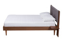 Vivienne Gray Fabric and Walnut Brown Wood Queen Size Bed w/Built-In Side Tables Baxton