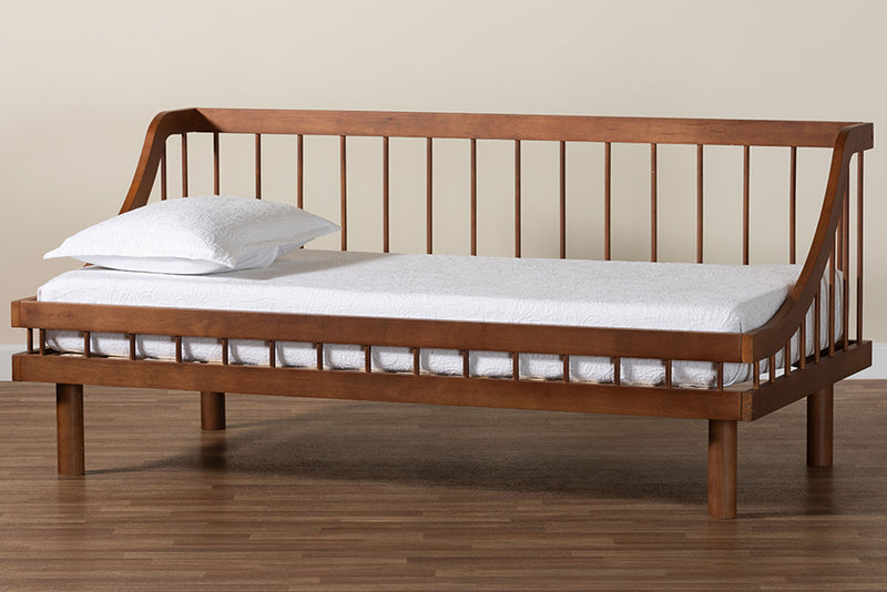 Linas Mid-Century Modern Walnut Brown Finished Wood Twin Daybed