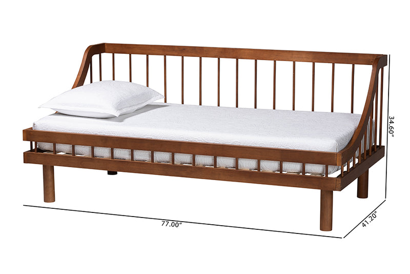 Linas Mid-Century Modern Walnut Brown Finished Wood Twin Daybed