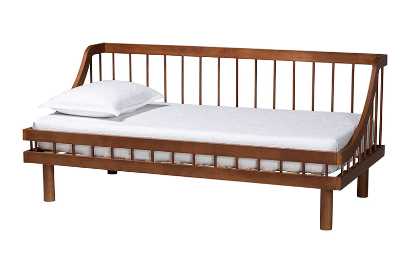 Linas Mid-Century Modern Walnut Brown Finished Wood Twin Daybed