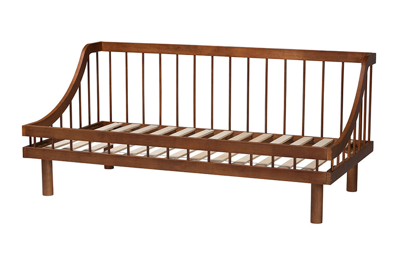 Linas Mid-Century Modern Walnut Brown Finished Wood Twin Daybed