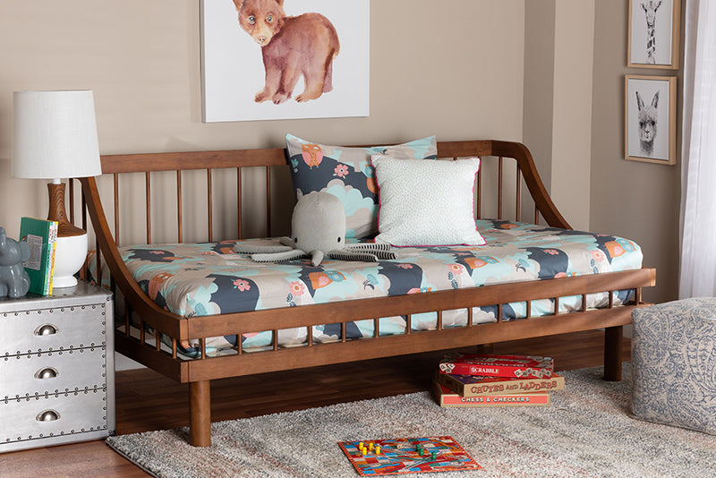 Linas Mid-Century Modern Walnut Brown Finished Wood Twin Daybed