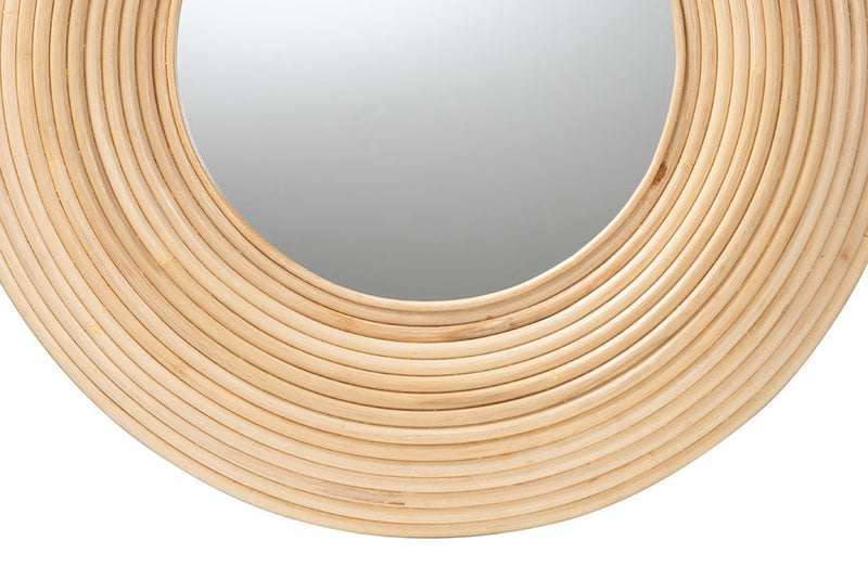 Nevio Natural Brown Rattan Round Accent Wall Mirror Baxton