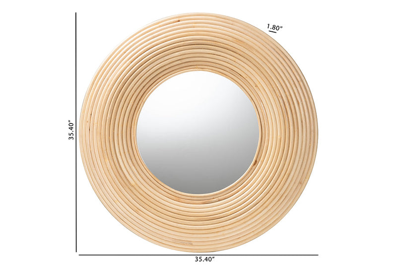 Nevio Natural Brown Rattan Round Accent Wall Mirror Baxton