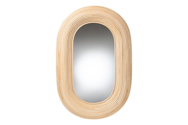 Nevio Natural Brown Rattan Oval Accent Wall Mirror Baxton