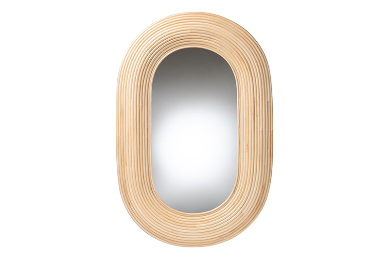 Nevio Modern Bohemian Natural Brown Rattan Oval Accent Wall Mirror