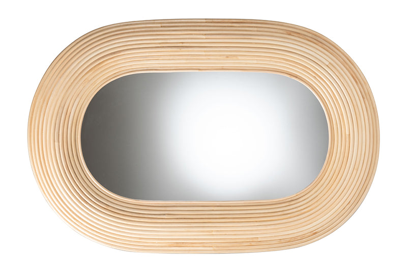 Nevio Modern Bohemian Natural Brown Rattan Oval Accent Wall Mirror