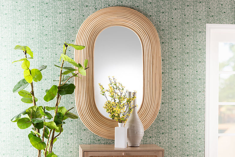 Nevio Natural Brown Rattan Oval Accent Wall Mirror Baxton