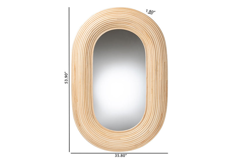 Nevio Natural Brown Rattan Oval Accent Wall Mirror Baxton