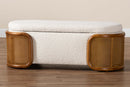 Diwata Japandi Cream Boucle Fabric Storage Bench w/Woven Rattan Baxton