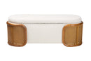 Diwata Japandi Cream Boucle Fabric Storage Bench w/Woven Rattan Baxton