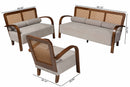 Horton Modern Japandi Light Gray Fabric and Walnut Brown Sofa w/Woven Rattan Baxton