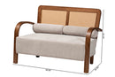 Horton Modern Japandi Light Gray Fabric and Walnut Brown Loveseat w/Woven Rattan Baxton