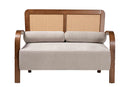 Horton Modern Japandi Light Gray Fabric and Walnut Brown Loveseat w/Woven Rattan Baxton