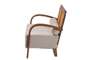 Horton Modern Japandi Light Gray Fabric and Walnut Brown Loveseat w/Woven Rattan Baxton