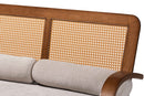 Horton Modern Japandi Light Gray Fabric and Walnut Brown Loveseat w/Woven Rattan Baxton