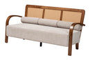 Horton Modern Japandi Light Gray Fabric and Walnut Brown Sofa w/Woven Rattan Baxton