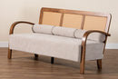 Horton Modern Japandi Light Gray Fabric and Walnut Brown Sofa w/Woven Rattan Baxton
