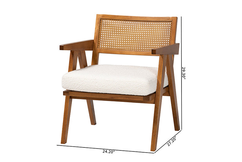 Raphael Japandi Cream Boucle Fabric and Walnut Brown Arm Chair Baxton