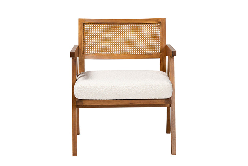 Raphael Japandi Cream Boucle Fabric and Walnut Brown Arm Chair Baxton