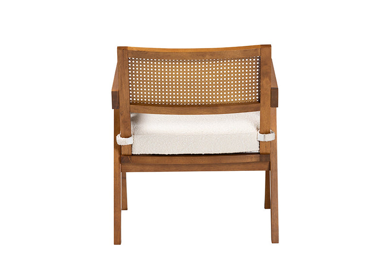 Raphael Japandi Cream Boucle Fabric and Walnut Brown Arm Chair Baxton
