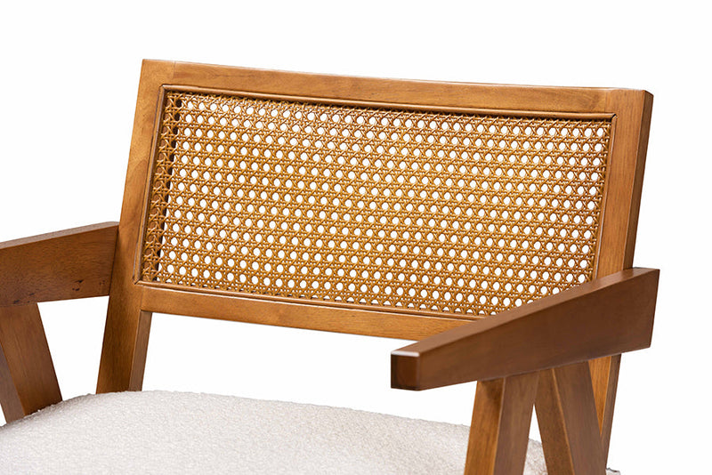 Raphael Japandi Cream Boucle Fabric and Walnut Brown Arm Chair Baxton