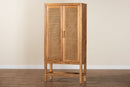 Carlin Bohemian Natural Rattan and Teak Wood Tall Cabinet Baxton