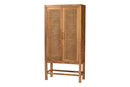 Carlin Bohemian Natural Rattan and Teak Wood Tall Cabinet Baxton