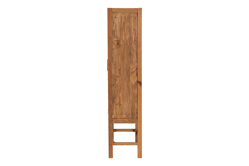 Carlin Bohemian Natural Rattan and Teak Wood Tall Cabinet Baxton