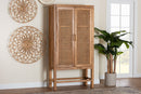 Carlin Bohemian Natural Rattan and Teak Wood Tall Cabinet Baxton