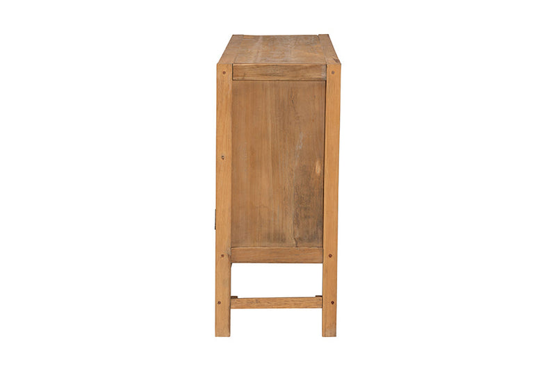 Carlin Bohemian Natural Rattan and Reclaimed Wood Cabinet Baxton