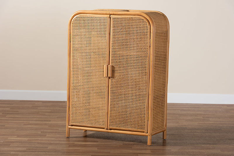 Kendall Light Honey Rattan 2-Door Storage Cabinet Baxton