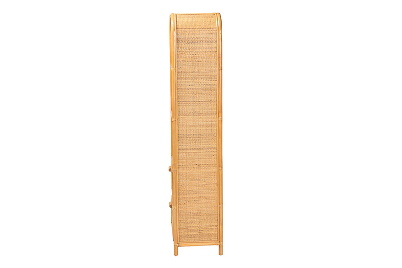 Kendall Modern Bohemian Light Honey Rattan 2-Drawer Bookcase