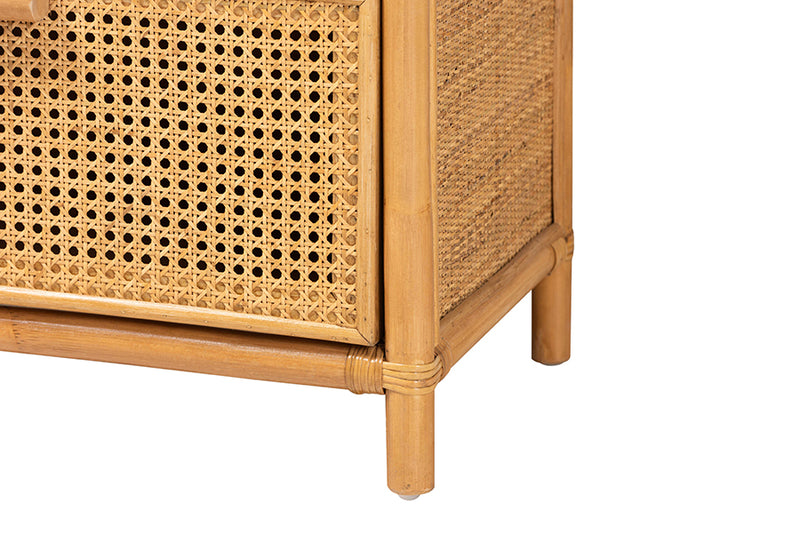 Kendall Modern Bohemian Light Honey Rattan 2-Drawer Bookcase