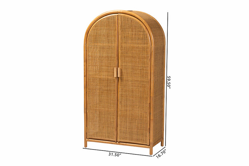 Skylar Light Honey Rattan Large Storage Cabinet Baxton