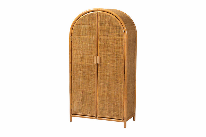 Skylar Light Honey Rattan Large Storage Cabinet Baxton
