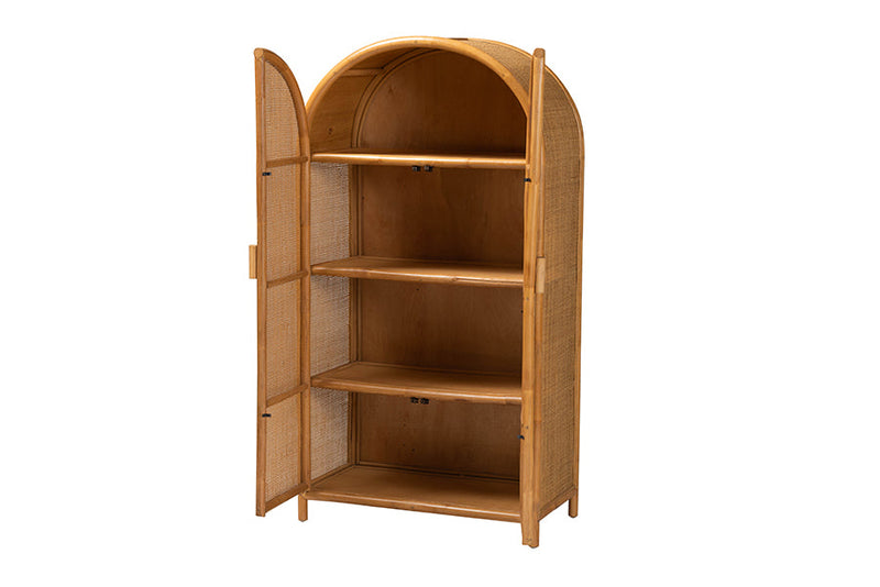 Skylar Light Honey Rattan Large Storage Cabinet Baxton