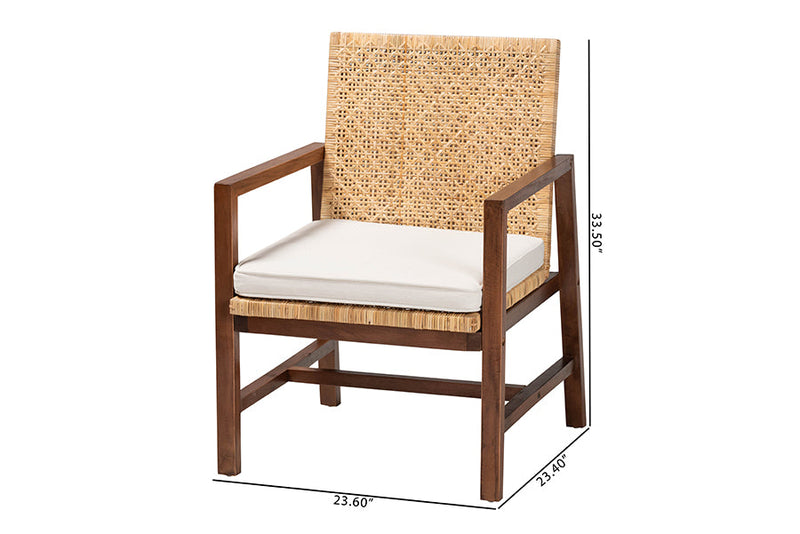 Mila Bohemian Light Honey Rattan and Acacia Wood Arm Chair Baxton