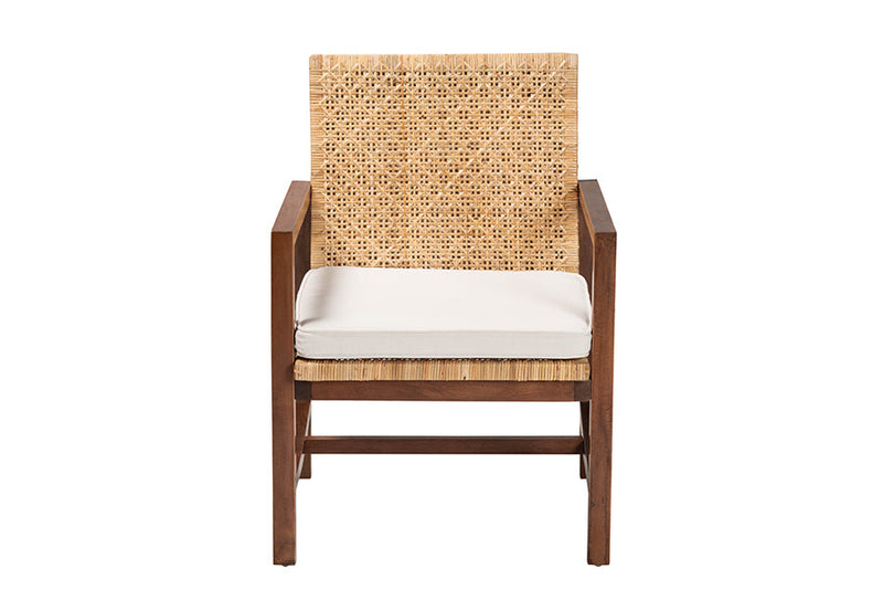 Mila Bohemian Light Honey Rattan and Acacia Wood Arm Chair Baxton