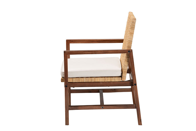 Mila Bohemian Light Honey Rattan and Acacia Wood Arm Chair Baxton