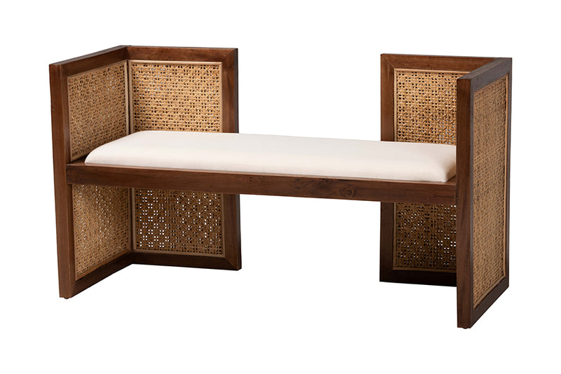 Mila Bohemian Light Honey Rattan and Acacia Wood Accent Bench