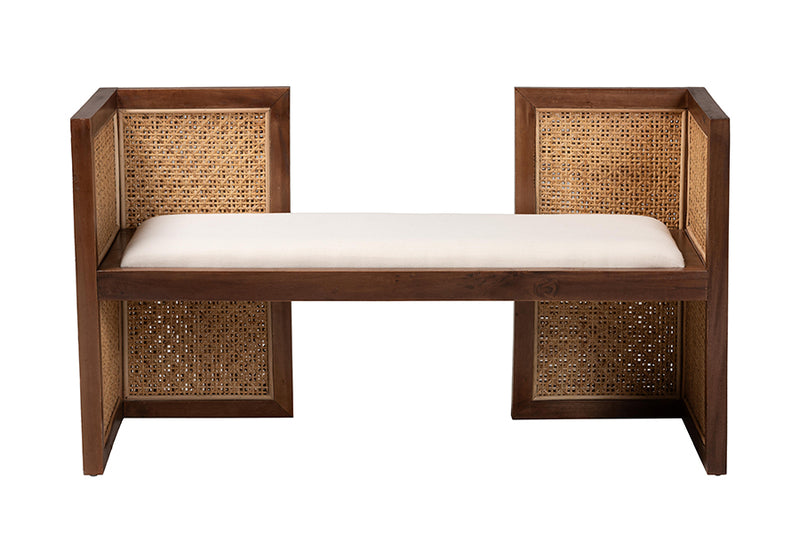 Mila Bohemian Light Honey Rattan and Acacia Wood Accent Bench