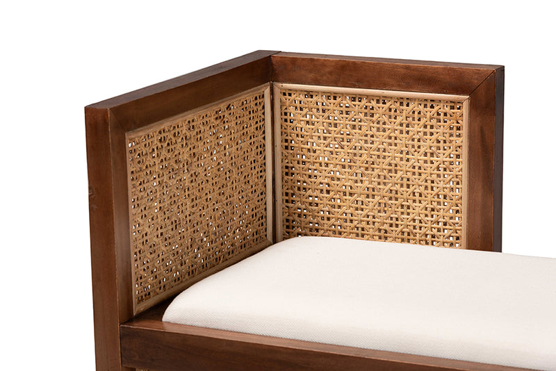 Mila Bohemian Light Honey Rattan and Acacia Wood Accent Bench