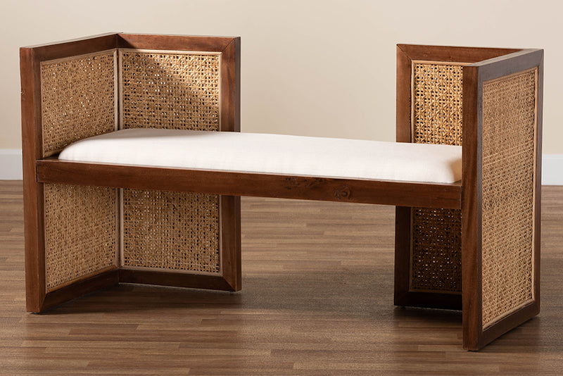 Mila Bohemian Light Honey Rattan and Acacia Wood Accent Bench