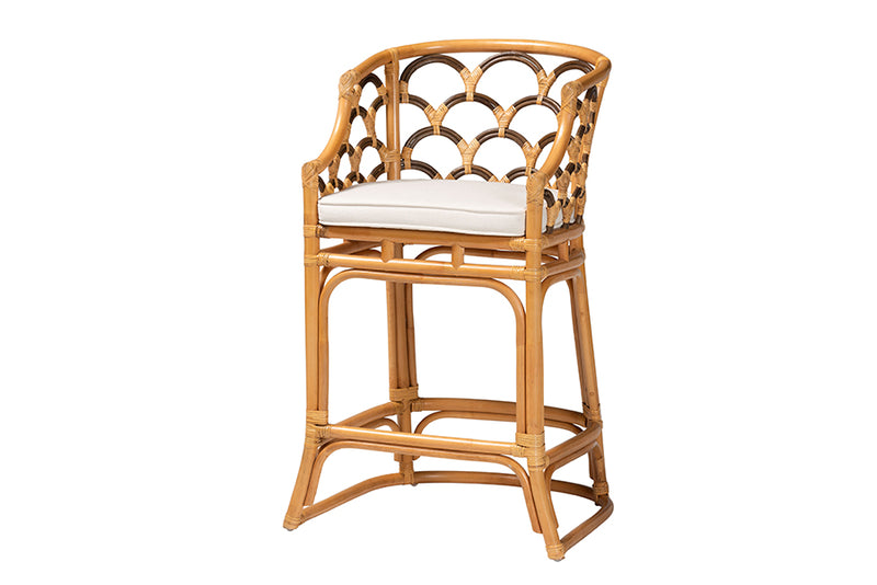 Efren Modern Bohemian Light Honey and Dark Brown Rattan Bar Stool