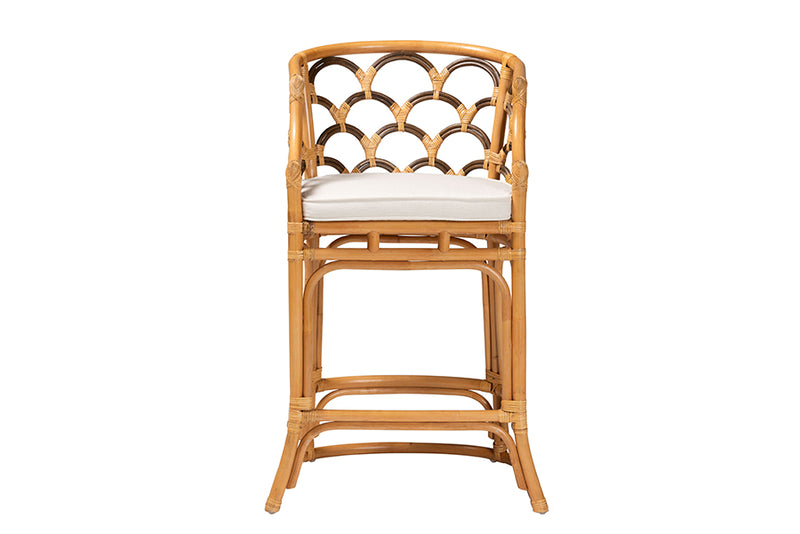 Efren Modern Bohemian Light Honey and Dark Brown Rattan Bar Stool