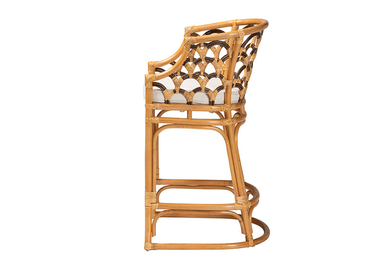 Efren Modern Bohemian Light Honey and Dark Brown Rattan Bar Stool