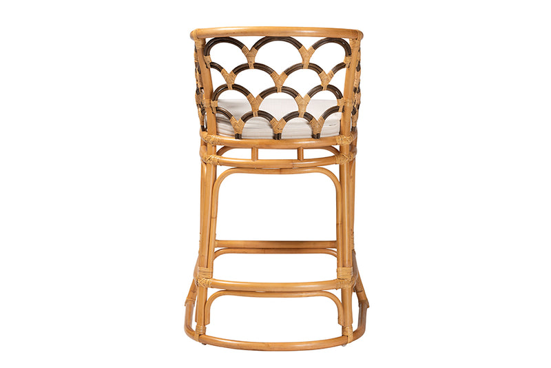 Efren Modern Bohemian Light Honey and Dark Brown Rattan Bar Stool