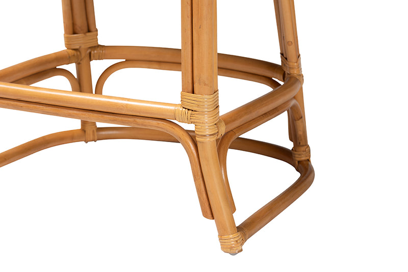 Efren Modern Bohemian Light Honey and Dark Brown Rattan Bar Stool