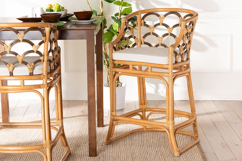 Efren Light Honey and Dark Brown Rattan Bar Stool Baxton